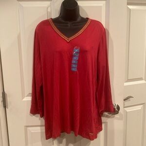 XL jones New York long sleeve shirt with gold neck embellishment